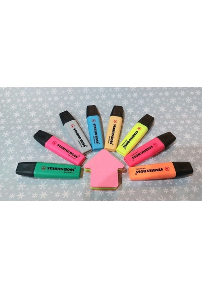 Stabilo Boss 8 Renk Set Pastel Neon Karışık + 200 Yaprak Yapışkanlı Not Kağıdı Çok Renkli