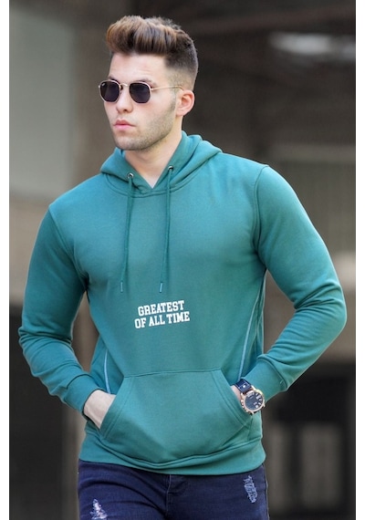Madmext Yeşil Baskılı Kapşonlu Sweatshirt 5292 Yeşil