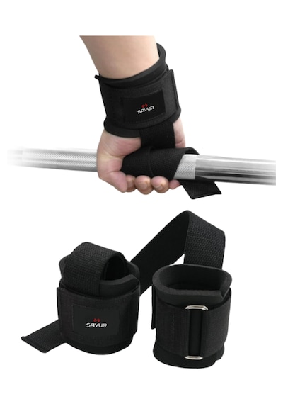 Savur Bilekli Fitness Strap - Lifting Straps, Ağırlık Kayışı Siyah