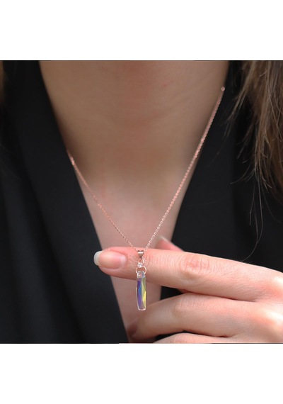 Mistik Topaz Taşlı Rose Gold Kaplama Cam Gümüş Kolye Gümüş