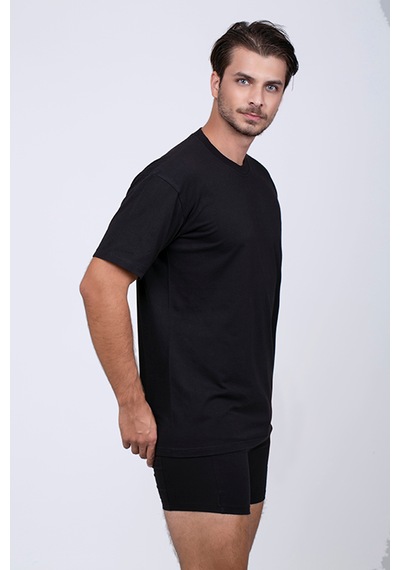 Çift Kaplan Pamuk Amerikan Yaka Erkek Fanila T-shirt 930 3'lü Siyah