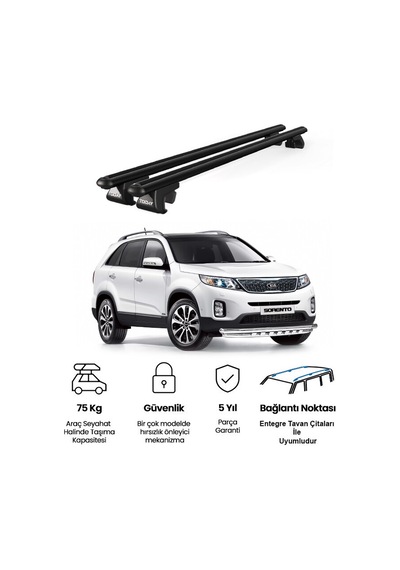 Venüs Kia Sorento 2010-2014 Uyumlu Siyah Ara Atkı Port Bagaj Tavan Barı