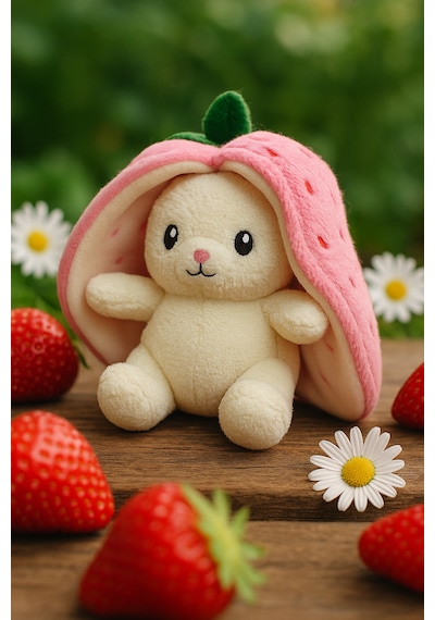 Sevimli Çilek Tavşan Peluş Çantalı Hediyelik 50 Cm Oyuncak