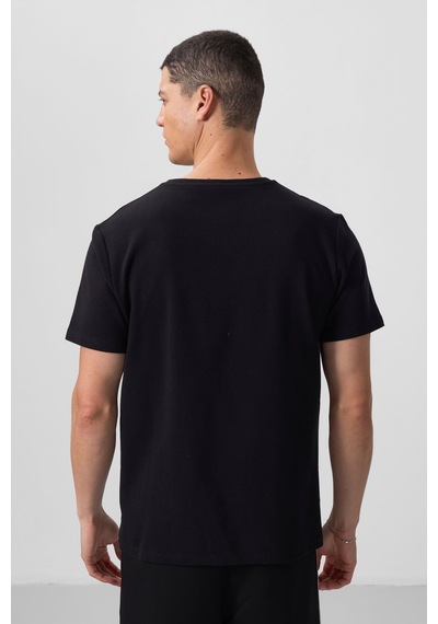Tommy Life Siyah Yüzeyi Dokulu Rahat Form Basic Erkek T-shirt - 88436 Siyah