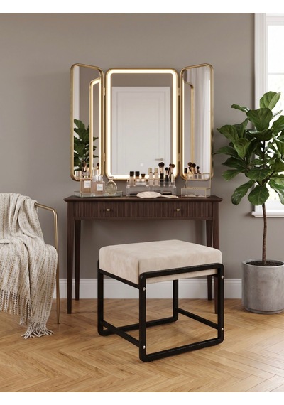 Pure Siyah Ayaklı Babyface Puf 50x40x45 Cm - Modern Bench Krem