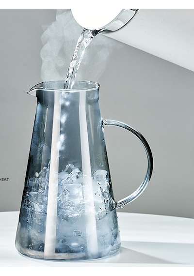 Borosilikat Cam Metal Kapaklı Lüks Sürahi 1900 Ml Füme