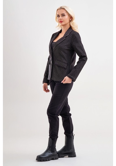 Bold & Young Kadın Baskılı Kadife Blazer Ceket Likralı Pamuklu Kumaş, Astarlı, Çift Cepli Siyah Desenli Bold & Young Kadın Baskılı Kadife Blazer Ceket Likralı Pamuklu Kumaş, Astarlı, Çift Cepli Siyah Desenli