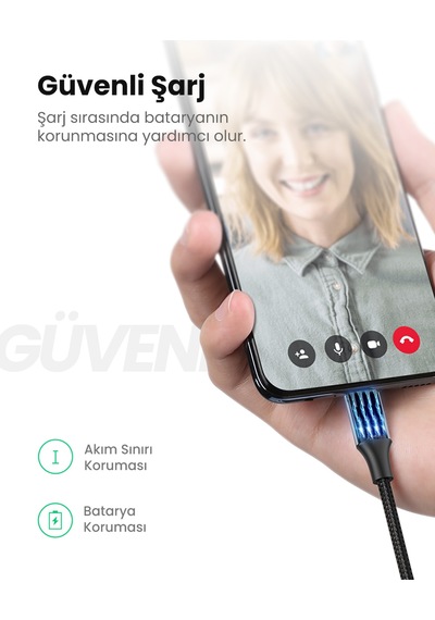 Ugreen Usb 2.0 A To Micro Usb Örgülü Hızlı Şarj Kablosu, 1,5m, Siyah, 60147