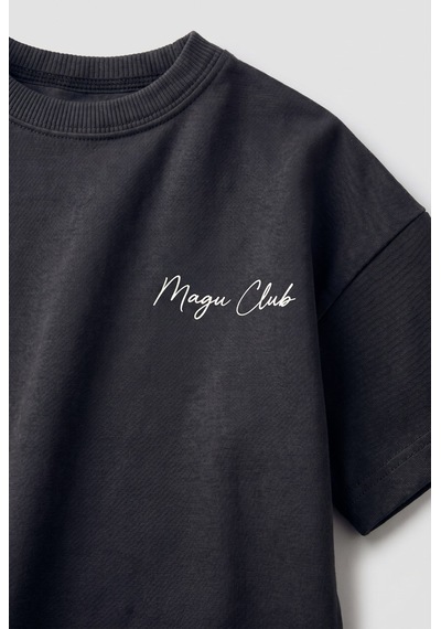 Unisex Çocuk Pamuklu Antrasit Magu Club T-shirt Şort Takım