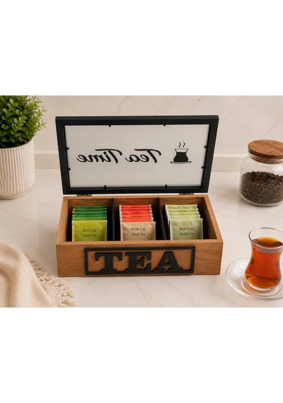 5 Bölmeli Ahşap Çay Kutusu Natural