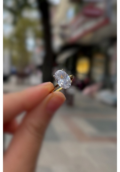 Gümüş Altın Kaplama Oval 12x8 Mm 4,5 Carat Tek Taş Yüzük İs323 Diğer