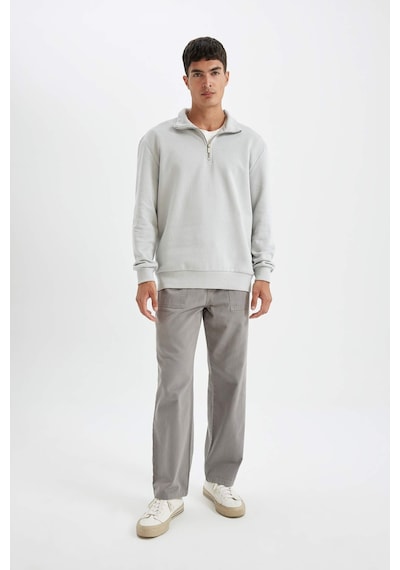 DeFacto Comfort Regular Fit Rahat Kalıp Fermuarlı Dik Yaka Basic Düz Sweatshirt X7405AZ24AUGR253