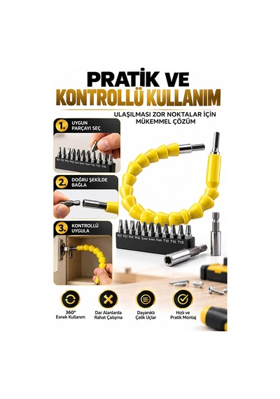 12 Parça Akrobat Bits Seti Esnek Uzatma Aparatı Tornavida Uç Seti