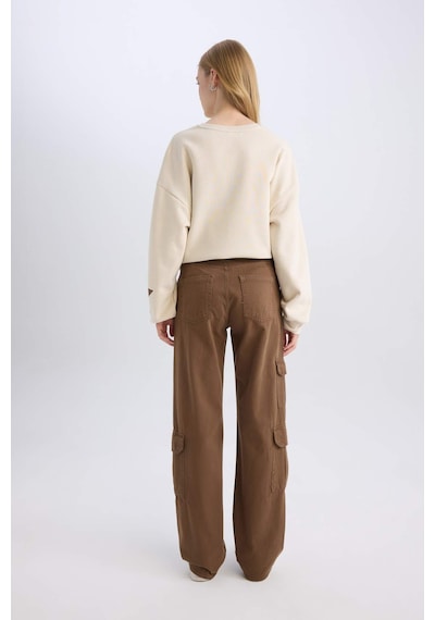 DeFacto Straight Fit Gabardin Kışlık Pantolon Kargo Cepli Normal Bel Düz Paça D3762AX24AUBN549 Kahve
