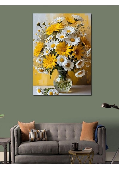 Kanvas Tablo Beyaz Papatya Buketi 70cmx100cm