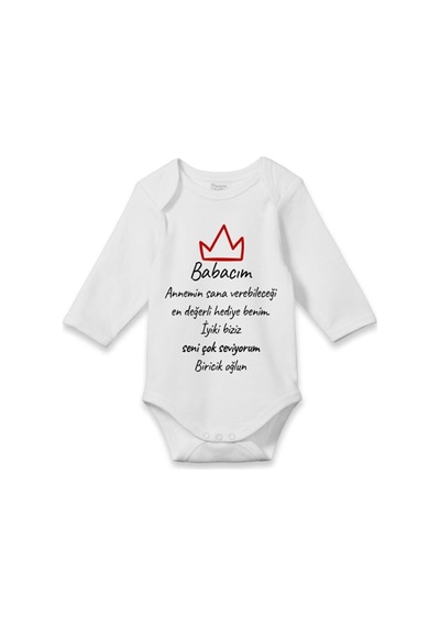 Babylimon Unisex Bebek Ilk Babalar Günü Baskılı Zıbın Beyaz - 132207222 Beyaz