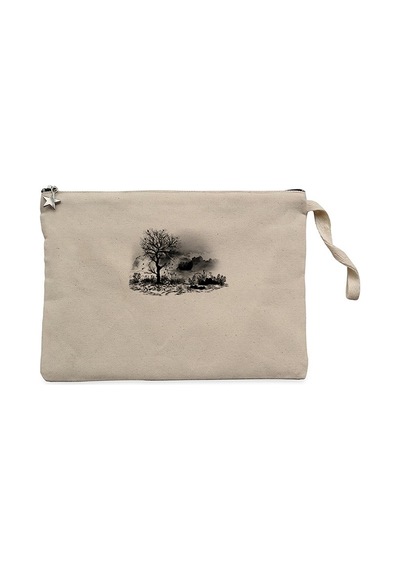 Black Tree Lake Krem Clutch Astarlı Cüzdan / El Çantası Krem
