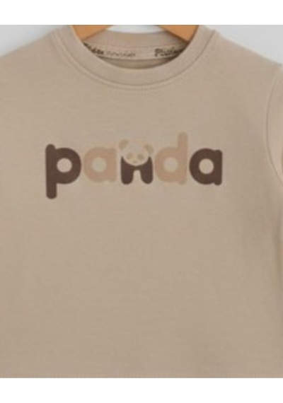 Babyhola Bayramlık Erkek Bebek Üçlü Takım Panda Baskılı Müslin Kumaş Mevsimlik Set 2201 Bej