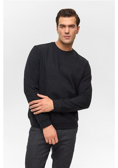 SÜVARİ Siyah Regular Düz Bisiklet Yaka Sweatshirt Siyah