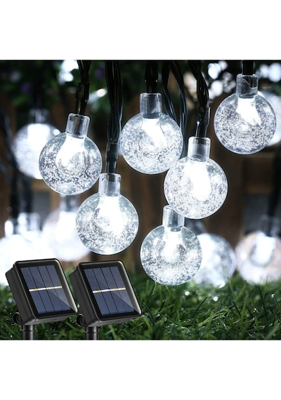 50 Led 7 Metre Beyaz Işık Güneş Enerjili Bahçe Teras Balkon Dekorasyon Ağaç Lambası Aydınlatması