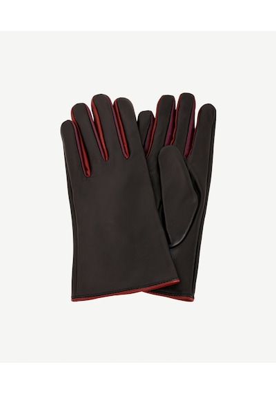 Yargıcı Renk Detaylı Deri Eldiven Siyah