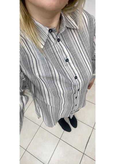 Tuba Toptaş Çizgili Poplin Gömlek Gri