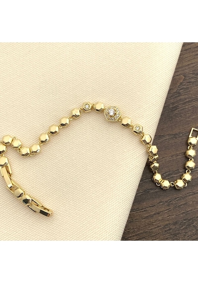 Petek Bileklik Altıgen Suyolu Kadın Bileklik Kararmaz Xuping Vip Seri 14 Ayar 19cm Gold