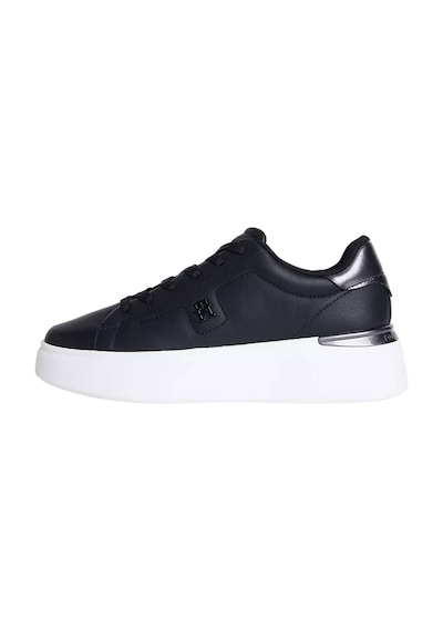 Tommy Hilfiger Kadın Metalik Detaylı Platform Tabanlı Kort Sneaker - Siyah Triple Black