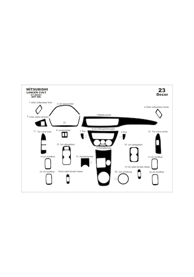 Mitsubishi Colt - Lancer Konsol-torpido Kaplama 2002 23 Parça Piano Black