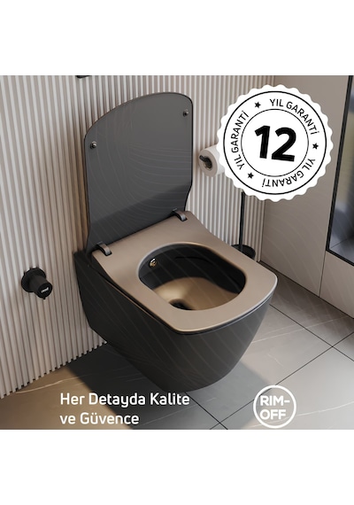 Creavit Elegant Mat Antrasit Kanalsız Asma Klozet Eg321, Creavit Elegant Duroplast Yavaş Kapak Antrasit