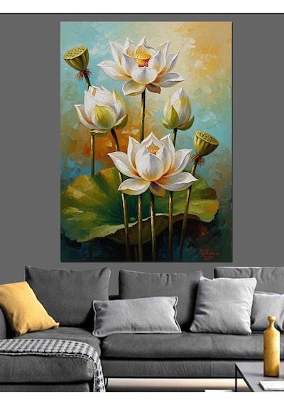 Ahşap Tablo Vazoda Karışık Renkli Lale Buketi