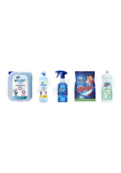 Bingo Çam.suyu Oksijen 4 L + Oksijen 750 Ml + Kireç Çözücü 900 Ml + Tüm Renkler Deterjan 6 Kg+ Bulaşık Deterjanı 650 Ml 5'li Set Diğer