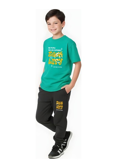 Fyk Kids Erkek Çocuk Mevsimlik Equa Baskılı Alt-üst Takım Yeşil