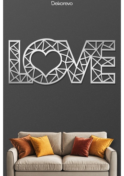 Love Yazı Metal Duvar Tablosu - Metal Duvar Sanatı - Krom - 20 X 50 Cm