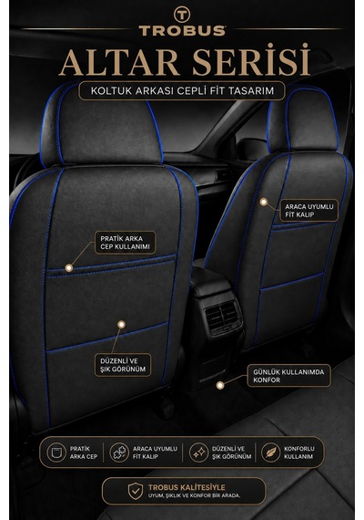Dacia Jogger 2022+ Uyumlu Altar Serisi Tay Tüyü Oto Koltuk Kılıfı Siyah Mavi