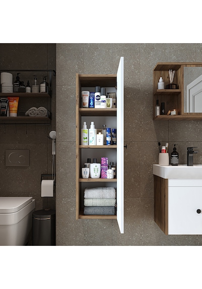 Ada Banyo Dolabı Mat Suntalam 110 Cm Banyo Boy Dolabı Atlantik Çam - Beyaz