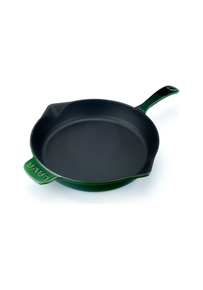 Lava Döküm Yuvarlak Kızartma Tavası Çap Ø 28cm. Döküm Demir Yekpare Saplı Premium Serisi. - Majolica Yeşil Yeşil