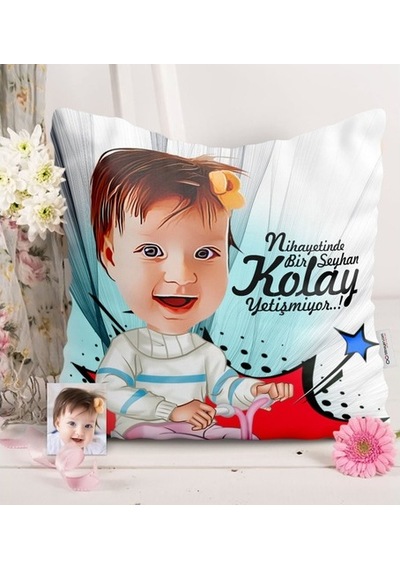 Kişiye Özel Bebek Karikatürlü Saten Yastık - 3