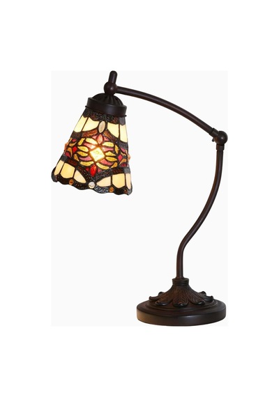 Home London Breeze L30688 El Yapımı Tiffany Vitray Ayarlanabilir Kollu Masa Lambası Baroque Red