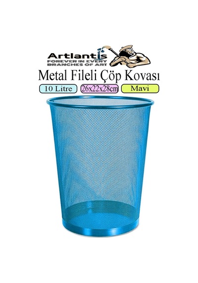 Renkli Çöp Kovası Paslanmaz Çelik Fileli 1 Adet Ofis Büro Okul Çöp Kovası Metal Delikli Kolay Kullanım Mavi