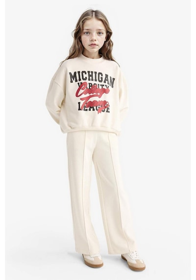 Defacto Kız Çocuk 2li Takım Baskılı Sweatshirt Eşofman Altı F2564a825auer238 Ekru
