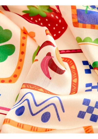 Koton Çok Renkli Çilek Desenli Kare Saten Fular Bandana Multıcolor 6sak50078aa Mavi