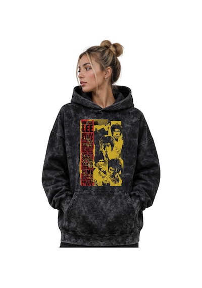 Sevbano Bruce Lee Dövüşçü Baskılı Unisex Oversize Premium Yıkamalı Hoodie Siyah