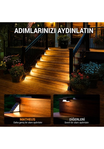 6'lı Solar Basamak Işığı 10 Led Güneş Enerjili Merdiven Bahçe Aydınlatması
