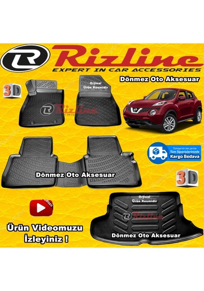 Nissan Juke 3D Paspas +Bagaj Havuzu Siyah 2014-2019 Arası Rizline N11.26981