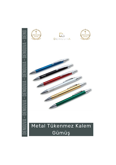 Kalem Premium Lazer Baskı Kurumsal Prestijli Modern Dayanıklı Şık Metal Tükenmez Kalem Gümüş Çok Renkli