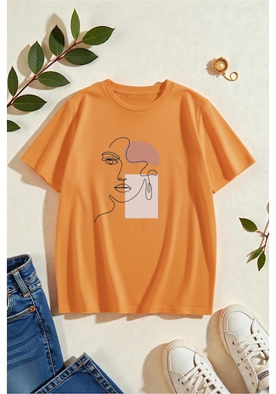 Uyguntarz Unisex Love Me More Baskılı Tasarım Tshirt Turuncu