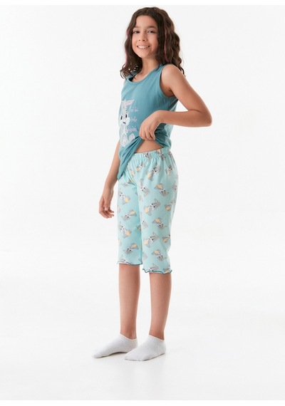 Fullamoda Tavşan Baskılı Kız Çocuk Pijama Takımı 24mıcg631212235-mavi 24MICG631212235-Mavi