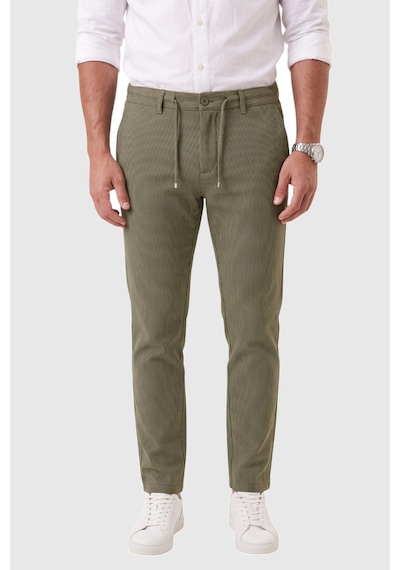 Rizzup Erkek Slim Fit Çizgili Haki Kumaş Pantolon İpli Esnek Bel Likralı Spor Pantolon 2700240