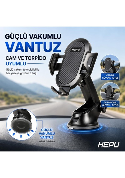 Hp-a20 Araç Içi Uzayan Ayarlanabilir Telefon Tutucu Cam Ve Torpido İçin Güçlü Vakumlu Vantuz